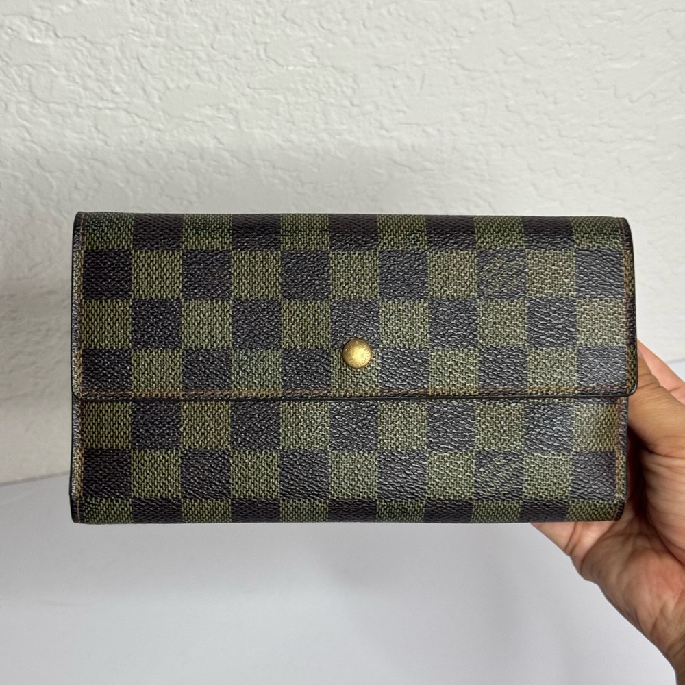 Authentic LOUIS VUITTON Damier Ebene Portefeuille Sarah Long Wallet